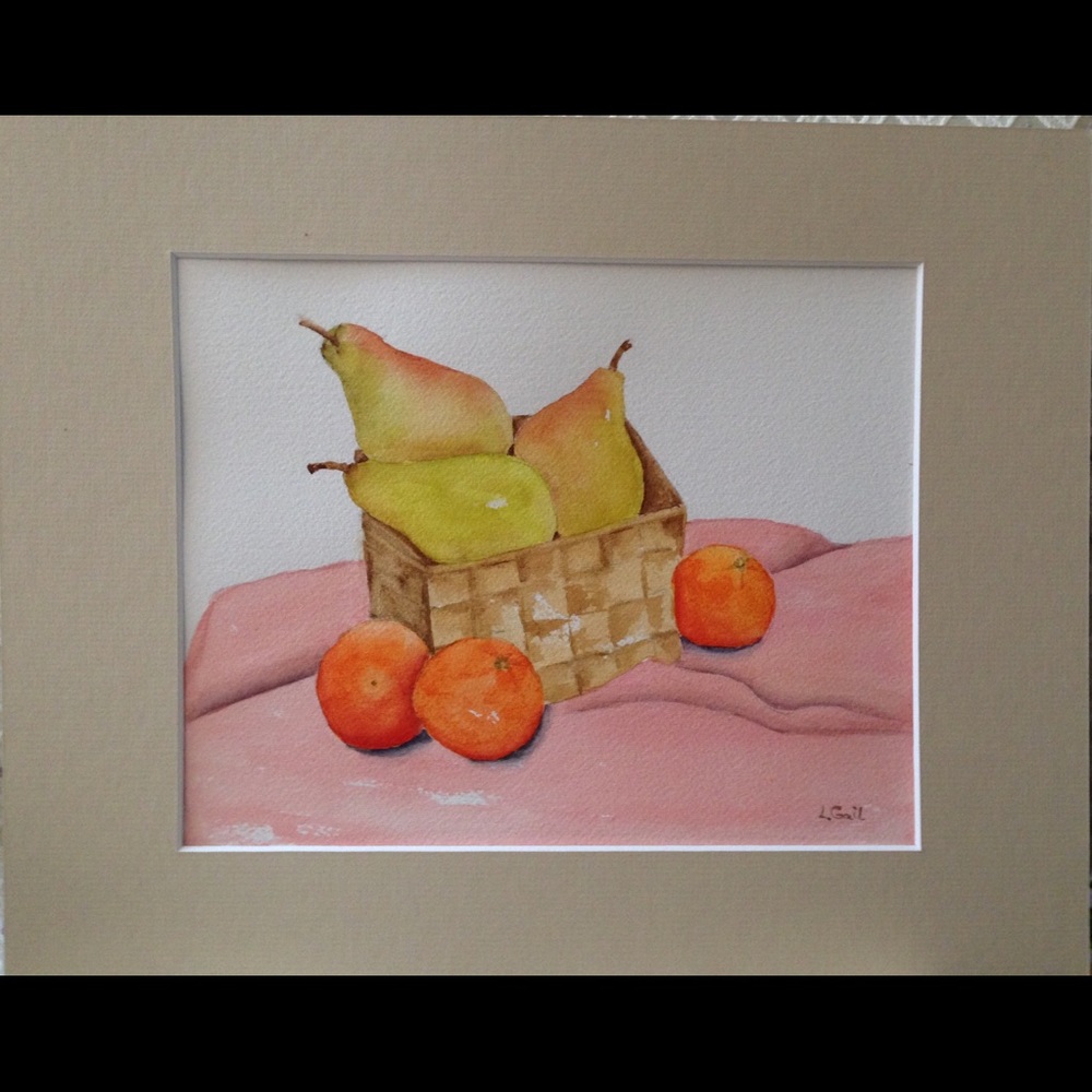 Original watercolor still life painting matted